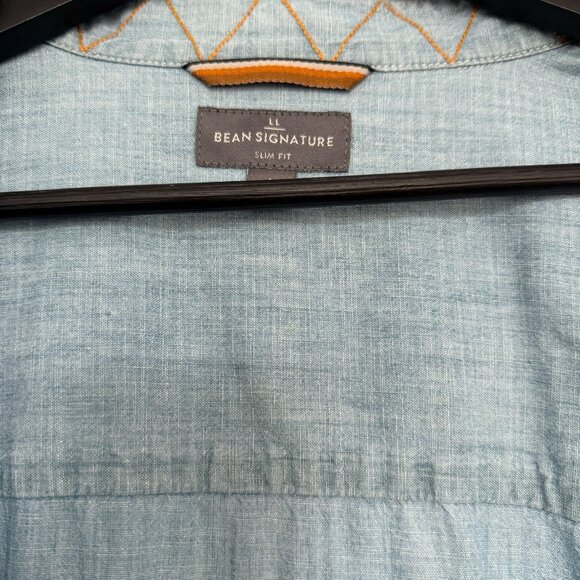 L.L. Bean Signature Chambray Short Sleeve Button Front Slim Fit L - Picture 3 of 4